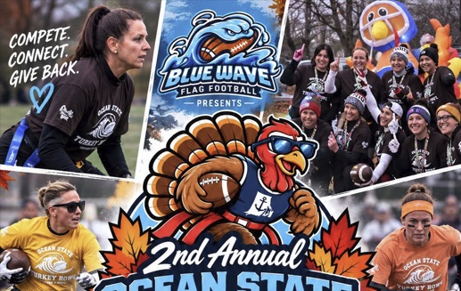 Ocean State Turkey Bowl and Blue Wave Flag Football artwork