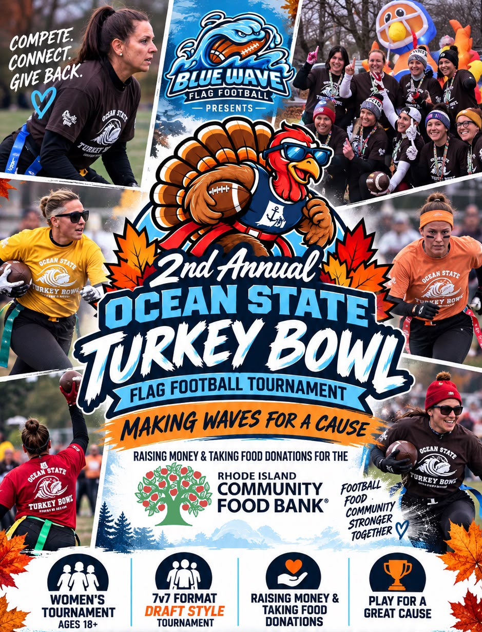 Ocean State Turkey Bowl and Blue Wave Flag Football artwork
