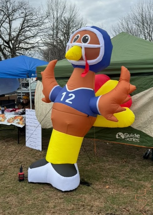 Turkey Bowl inflatable turkey mascot at the tournament